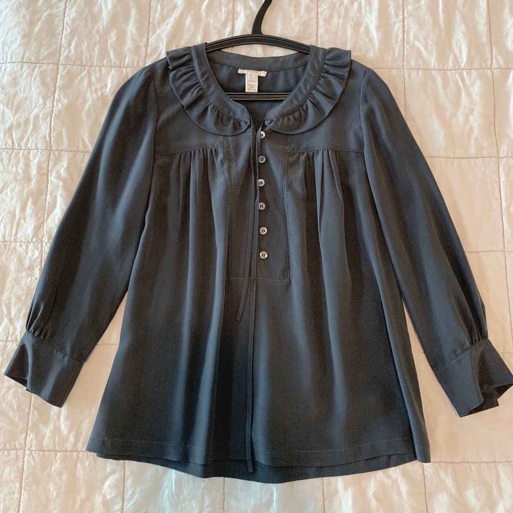 J Crew Silk Top Blouse Dark Gray Size 0